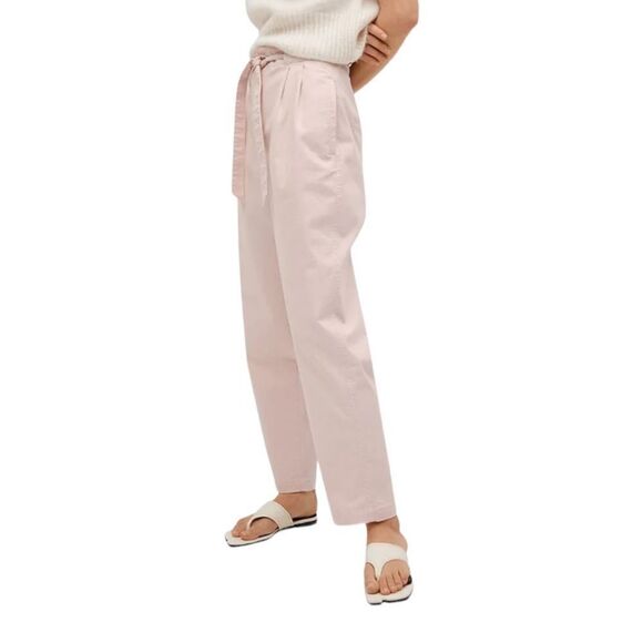 Mango Cotton Pleated Trousers, Pastel Pink
 Women Size 14 - Picture 2 of 11